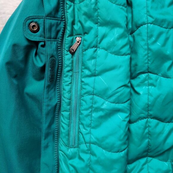 Marmot Portillo Insulated Jacket Blue Green Teal Hooded Snap Coat Women's Small - Picture 14 of 16